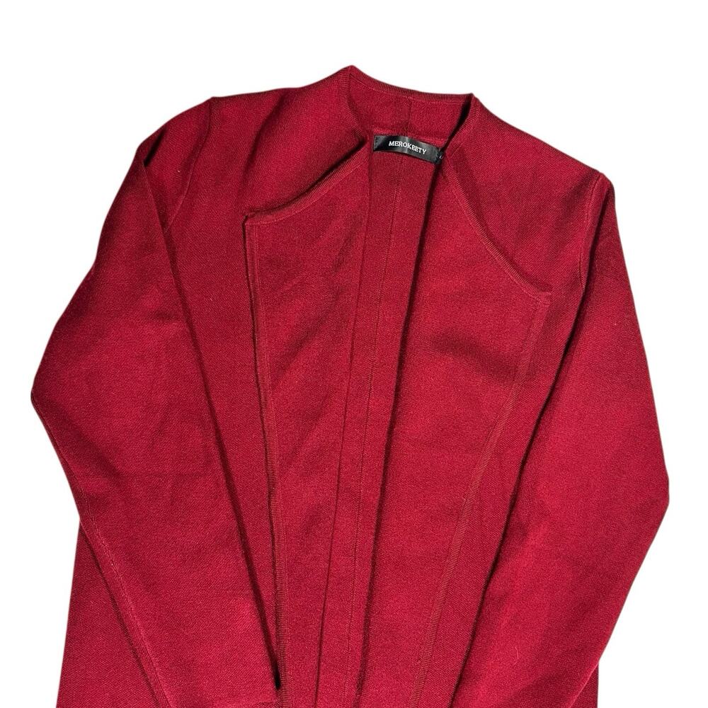 Merokeety Women’s Sz S Long Wool Blend Red Cardigan Knit Duster Coatigan Sweater - Picture 6 of 13
